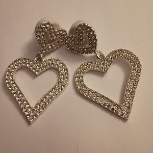 Elegant Silver Heart Gemstone Earrings